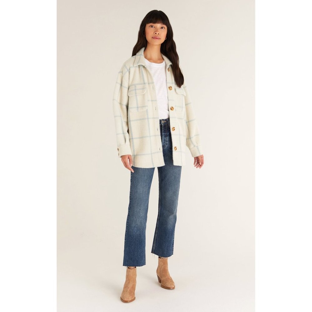 Plaid Overshirt Jacket in Cream and Light Blue